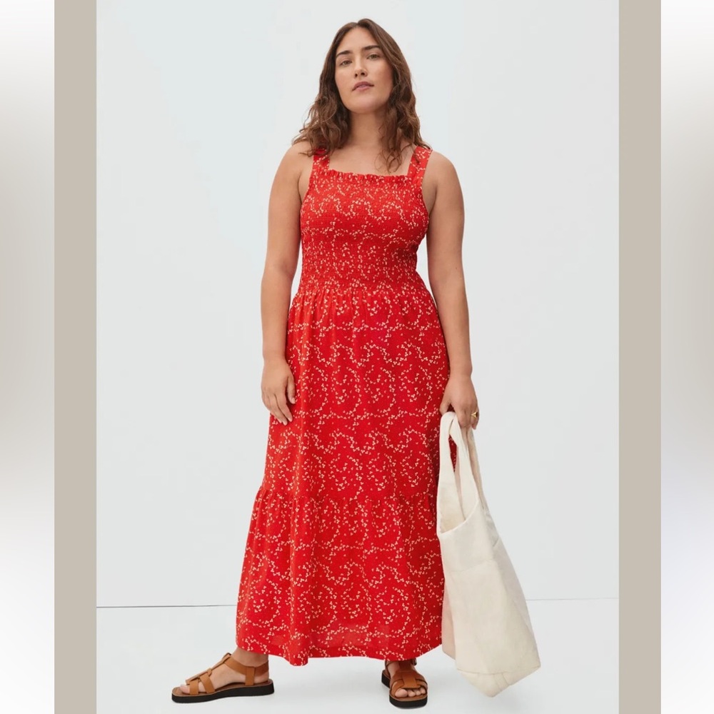 Everlane Red Floral The Smocked Dress - NWT - Small